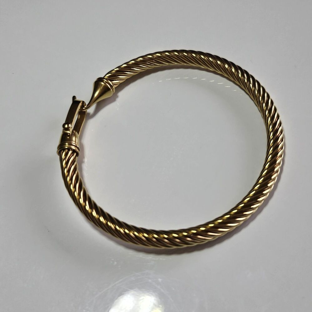 Gold Tone Bangle Bracelet Buckle Hook Closure Twisted Texture Approx 6.5" - Picture 10 of 14
